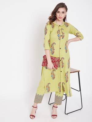 Light yellow printed cotton kurtas-and-kurtis 2