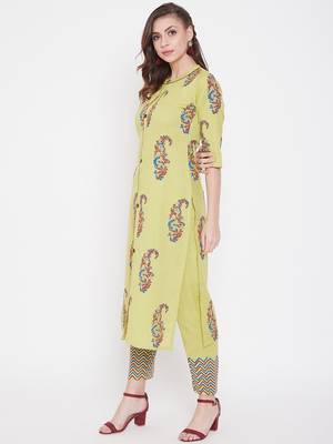 Light yellow printed cotton kurtas-and-kurtis 3
