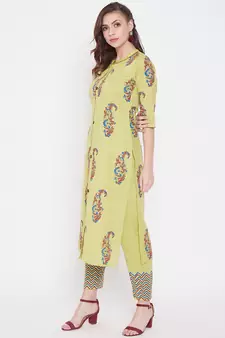 Light yellow printed cotton kurtas-and-kurtis