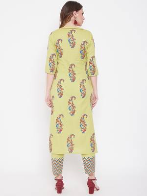 Light yellow printed cotton kurtas-and-kurtis 4