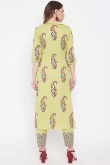 Light yellow printed cotton kurtas-and-kurtis