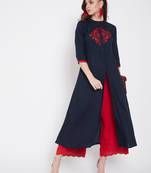 Navy blue embroidered rayon kurtas-and-kurtis