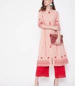Peach embroidered cotton kurtas-and-kurtis