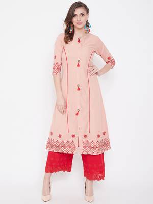 Peach embroidered cotton kurtas-and-kurtis 2
