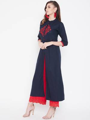 Navy blue embroidered rayon kurtas-and-kurtis 3