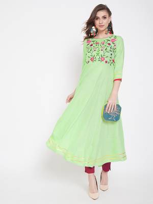 Green embroidered rayon kurtas-and-kurtis 1