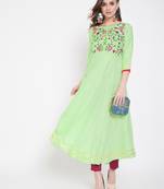 Green embroidered rayon kurtas-and-kurtis
