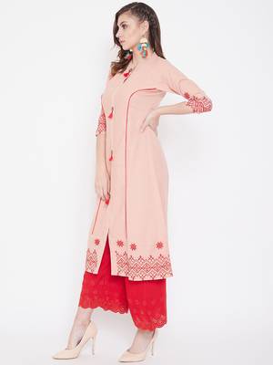 Peach embroidered cotton kurtas-and-kurtis 3