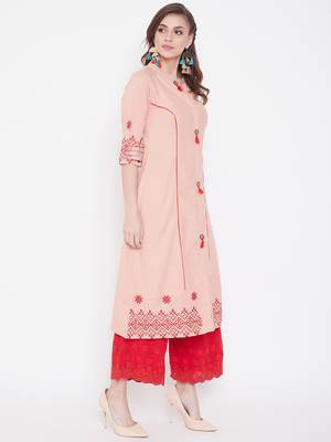 Peach embroidered cotton kurtas-and-kurtis 4