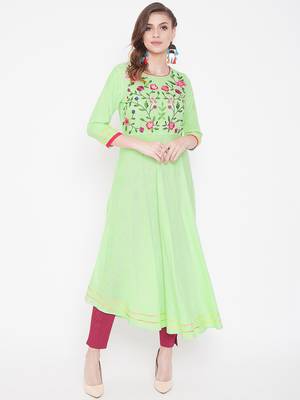 Green embroidered rayon kurtas-and-kurtis 2