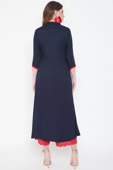 Navy blue embroidered rayon kurtas-and-kurtis