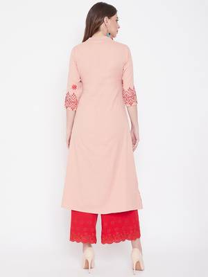 Peach embroidered cotton kurtas-and-kurtis 5
