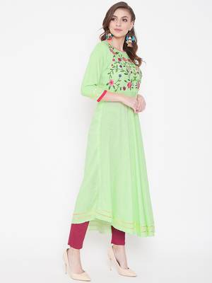 Green embroidered rayon kurtas-and-kurtis 3