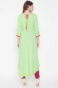 Green embroidered rayon kurtas-and-kurtis