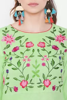Green embroidered rayon kurtas-and-kurtis