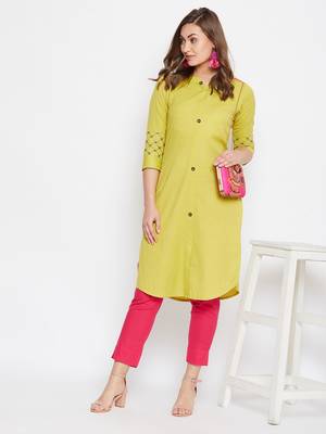 Light yellow embroidered cotton kurtas-and-kurtis 2