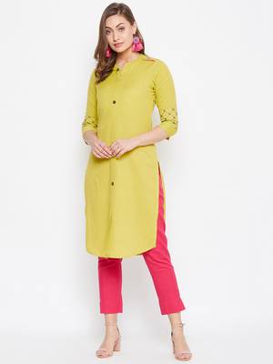 Light yellow embroidered cotton kurtas-and-kurtis 3