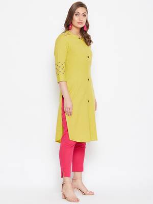 Light yellow embroidered cotton kurtas-and-kurtis 4