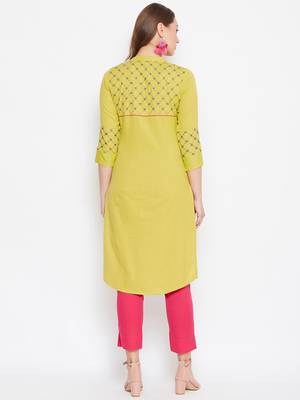 Light yellow embroidered cotton kurtas-and-kurtis 5