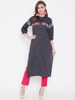 Grey embroidered rayon kurtas-and-kurtis 1
