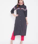 Grey embroidered rayon kurtas-and-kurtis