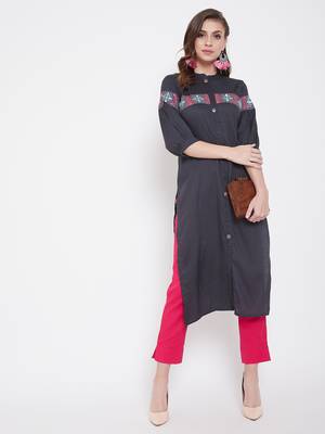 Grey embroidered rayon kurtas-and-kurtis 2