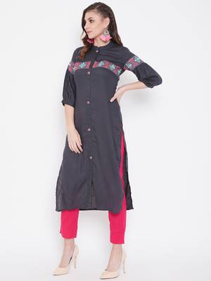 Grey embroidered rayon kurtas-and-kurtis 3