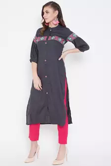 Grey embroidered rayon kurtas-and-kurtis