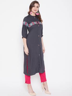 Grey embroidered rayon kurtas-and-kurtis 4