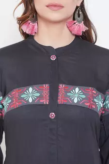 Grey embroidered rayon kurtas-and-kurtis