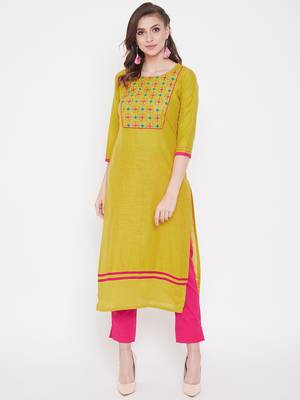 Mustard embroidered cotton kurtas-and-kurtis 1