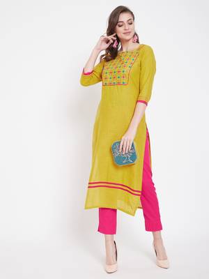 Mustard embroidered cotton kurtas-and-kurtis 2