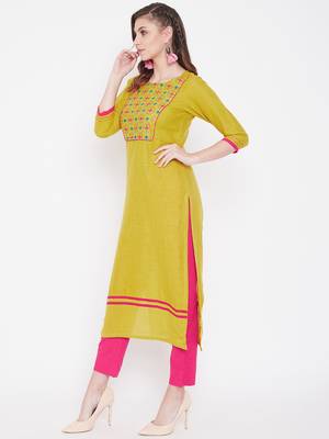 Mustard embroidered cotton kurtas-and-kurtis 3