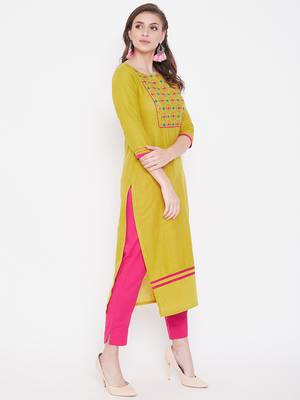 Mustard embroidered cotton kurtas-and-kurtis 4