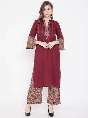 Maroon printed rayon kurtas-and-kurtis 1