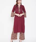 Maroon printed rayon kurtas-and-kurtis