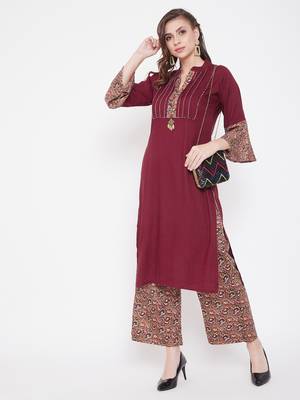 Maroon printed rayon kurtas-and-kurtis 2