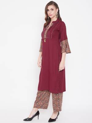Maroon printed rayon kurtas-and-kurtis 3
