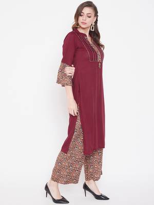 Maroon printed rayon kurtas-and-kurtis 4