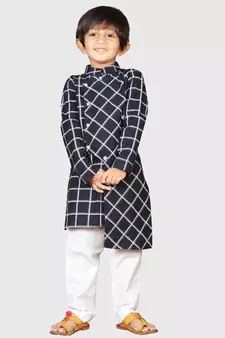 Kids Black Kurta Pyjama Set For Boys 