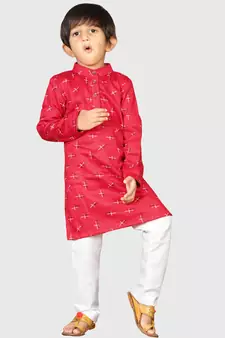 Kids Red Kurta Pyjama For Boys