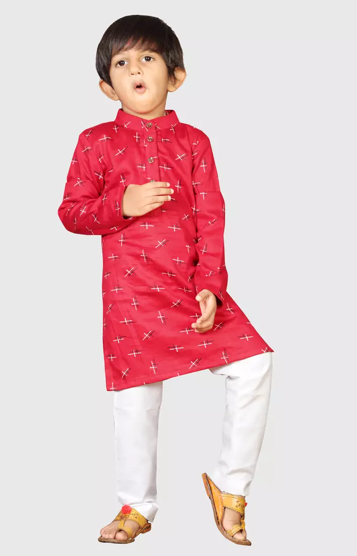 Kids Red Kurta Pyjama For Boys