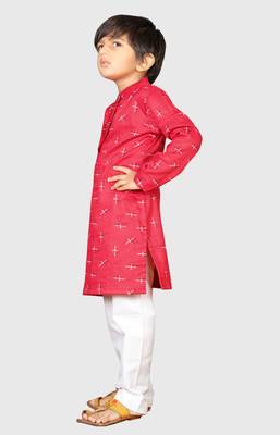 Kids Red Kurta Pyjama For Boys 2