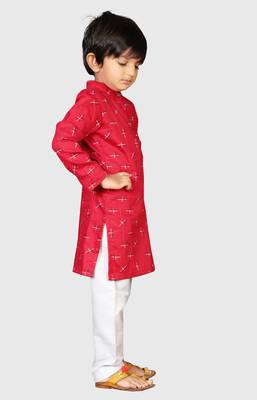 Kids Red Kurta Pyjama For Boys 3