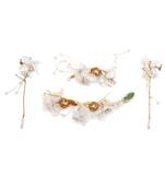 Beautiful 1 Pc White and Golden Bridal Flower Hair Accessory with Earrings for women and Girls