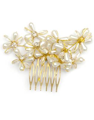 Beautiful 1 Pc White and Golden Bridal Flower Hair Accessory/ HeadPiece for Women and Girls 1