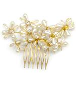 Beautiful 1 Pc White and Golden Bridal Flower Hair Accessory/ HeadPiece for Women and Girls