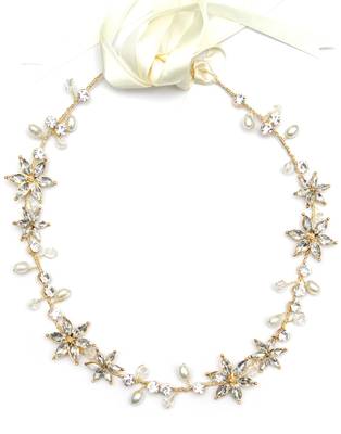 Beautiful 1 Pc White and Golden Bridal Diamond Hair Accessory/Headpiece for Women and Girls 1