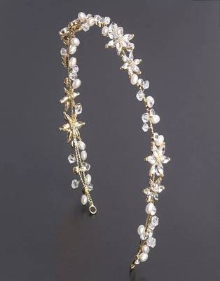 Beautiful 1 Pc White and Golden Bridal Diamond Hair Accessory/Headpiece for Women and Girls 3