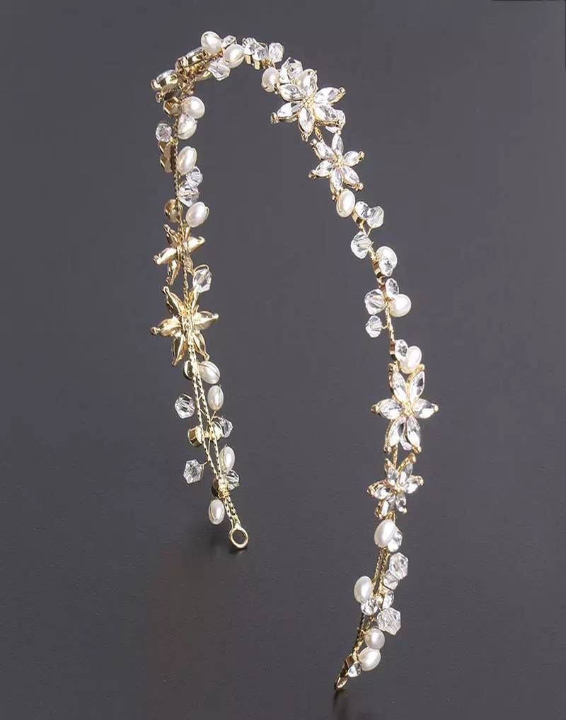 Beautiful 1 Pc White and Golden Bridal Diamond Hair Accessory/Headpiece for Women and Girls